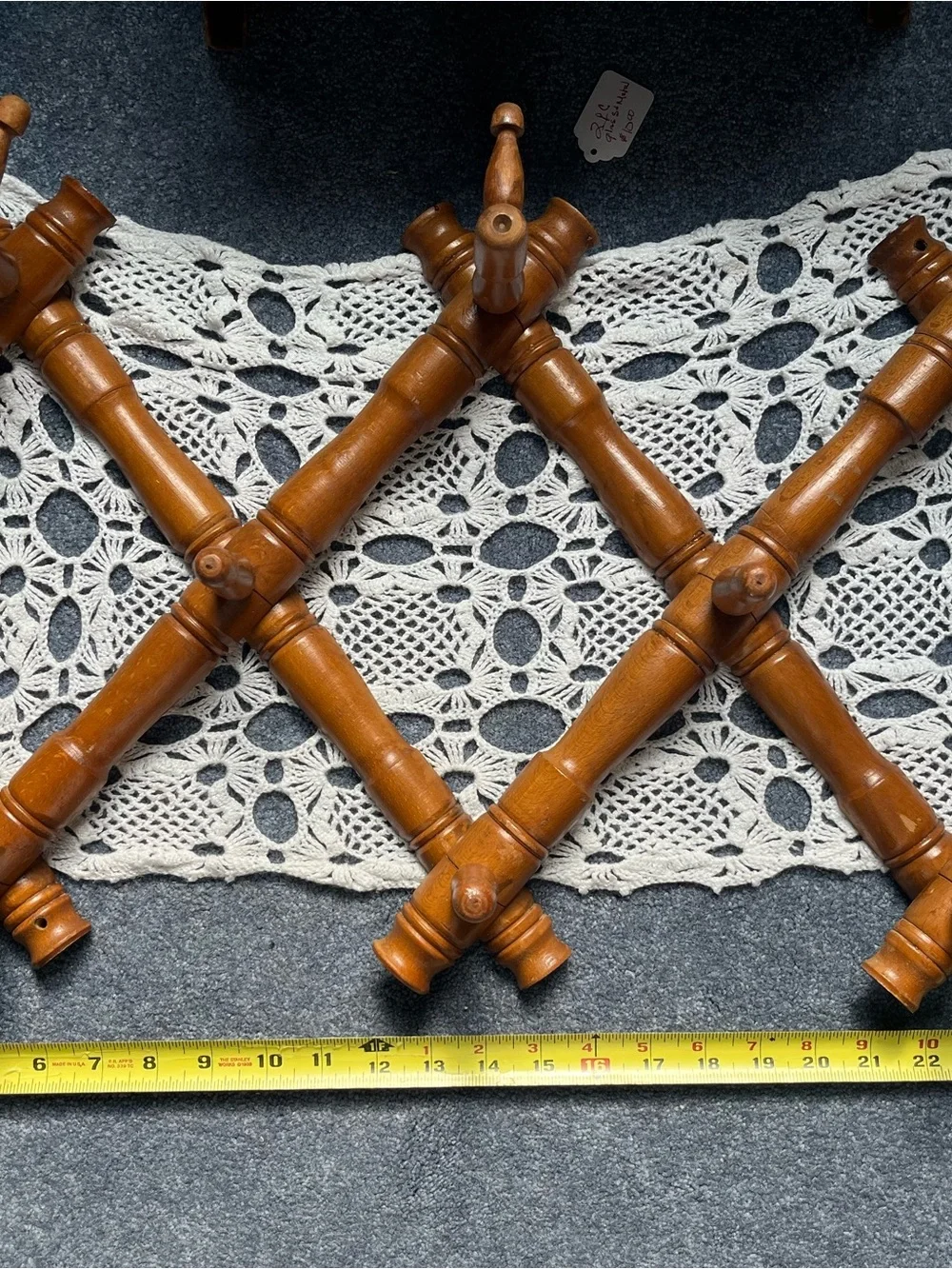 Antique French wooden bamboo style accordion rack-adjustable & very sturdy
